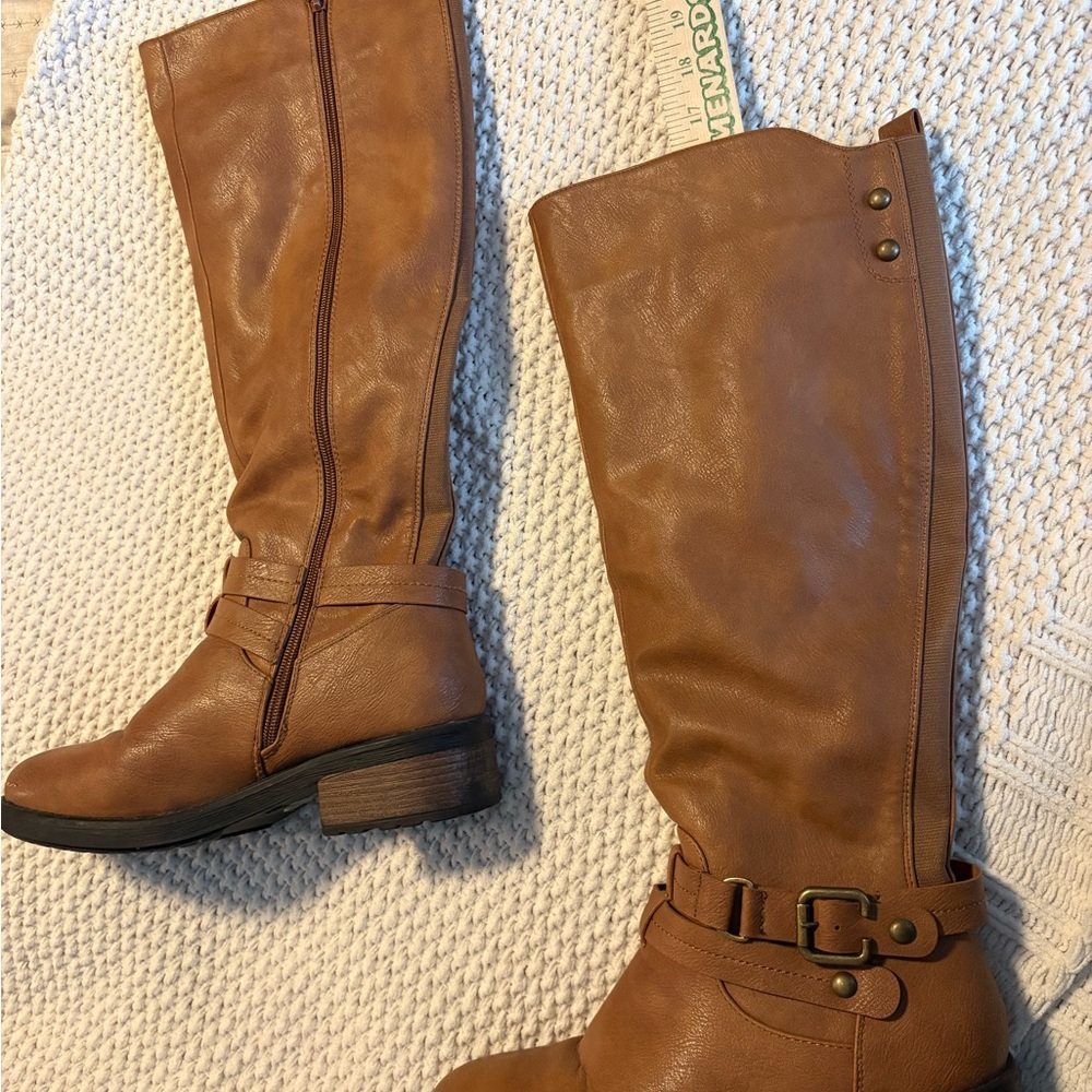 Women's Tall Buckle Riding Boots - Tan